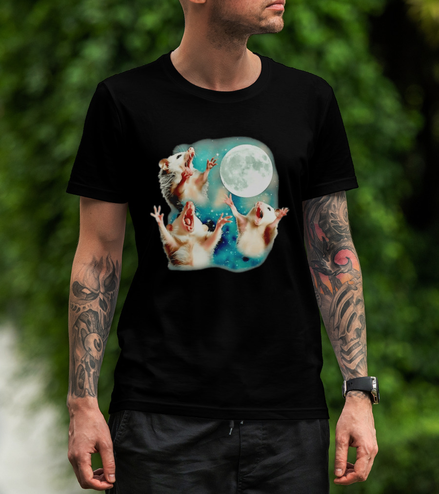 Opossum Howling At Moon With Stars In Space Scene T-Shirt