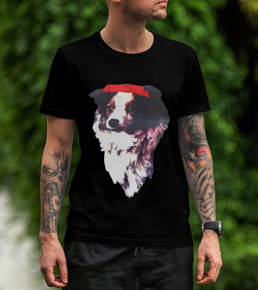 Sabrina Carpenter Collie Dog With Red Bow T-Shirt