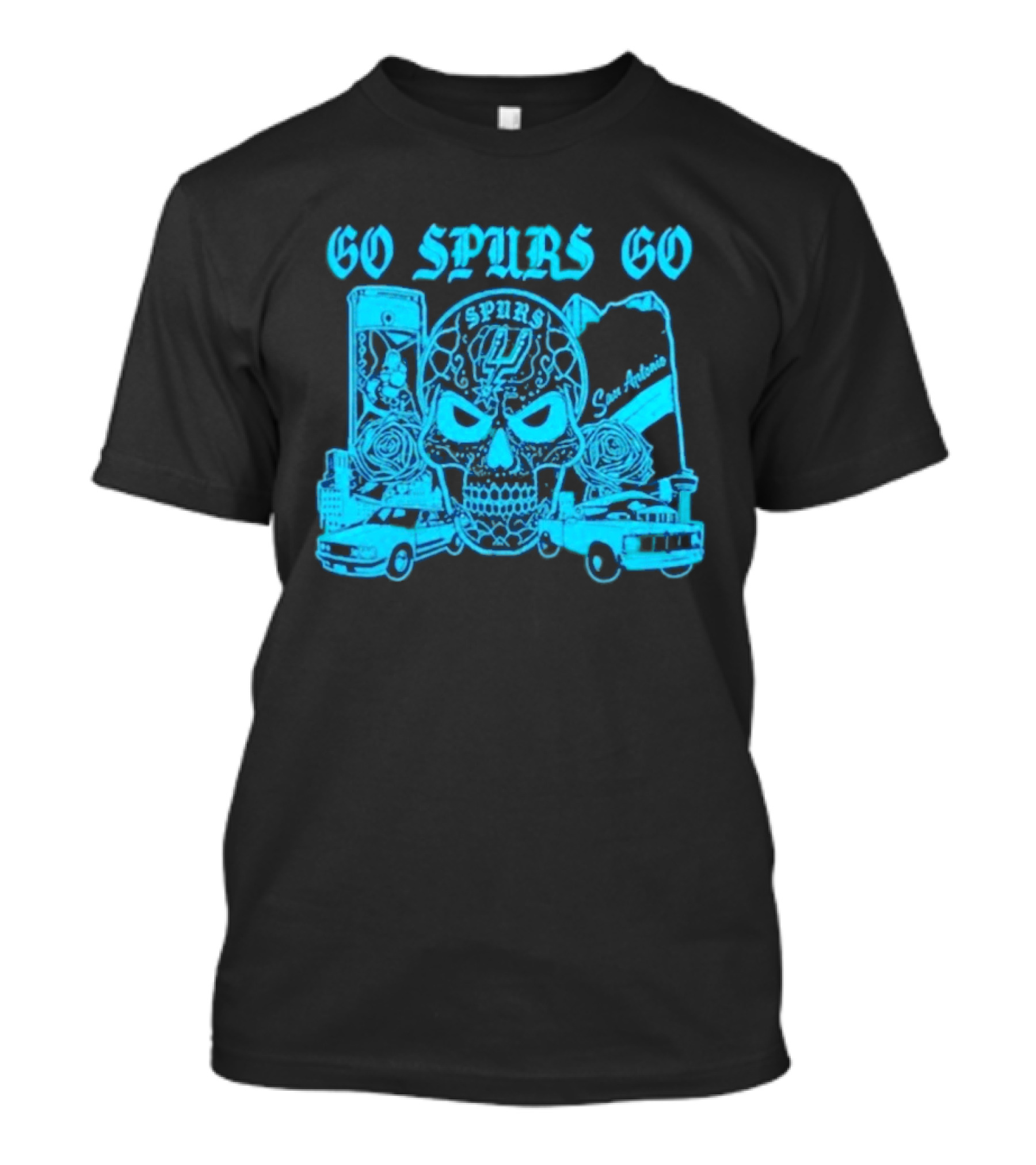 Go Spurs Go San Antonio Spurs NBA Skull And Cars T-Shirt