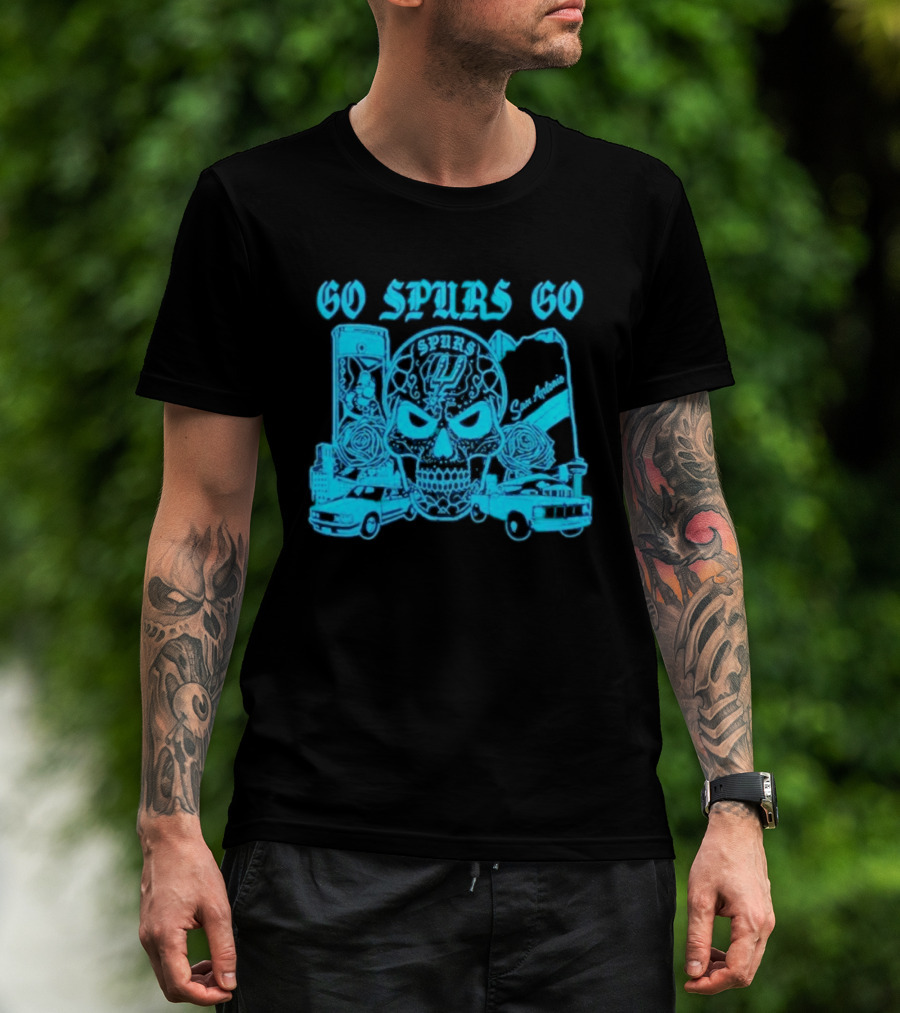 Go Spurs Go San Antonio Spurs NBA Skull And Cars T-Shirt