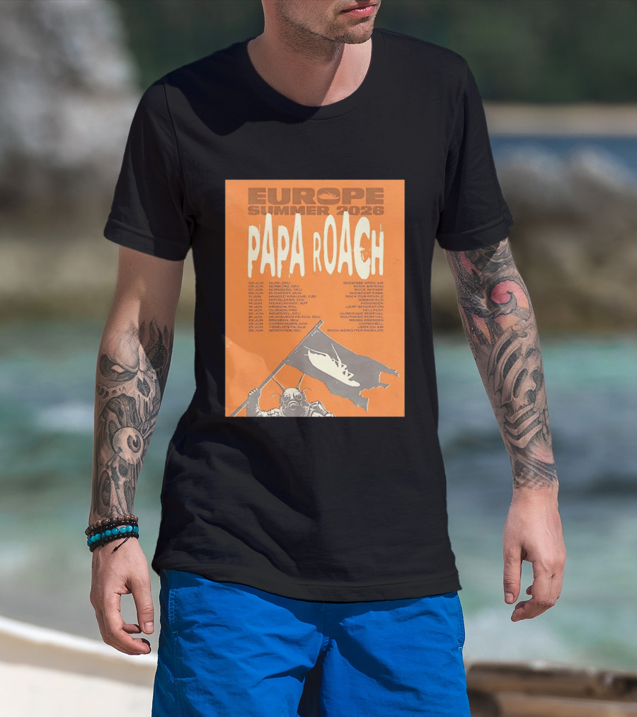 Papa Roach Europe Summer 2026 Tour Olpe Nuremberg Budapest Amsterdam Werchter Dates T-Shirt