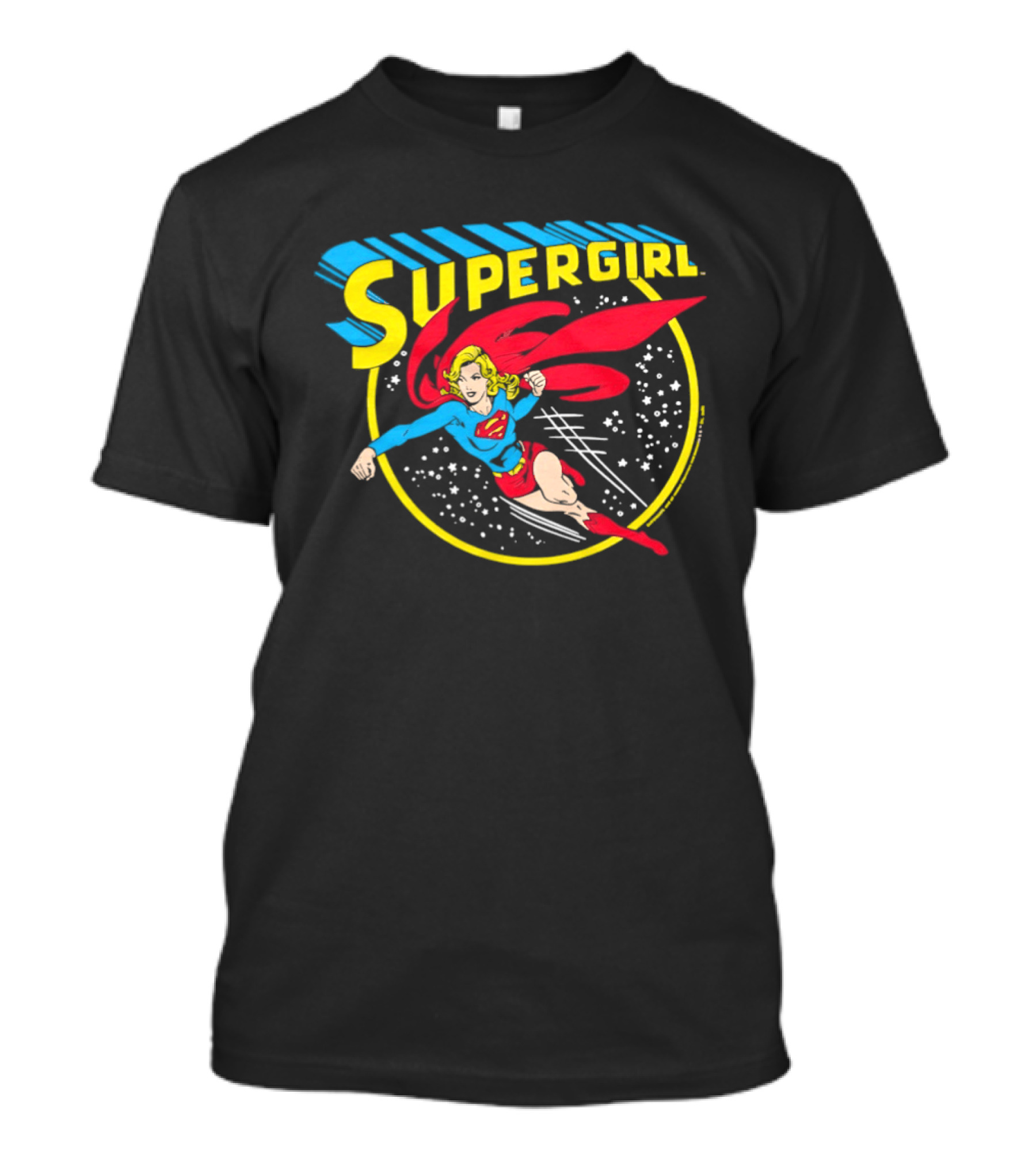 Supergirl DC Comics Flying Hero Iconic Red Cape Blue Suit Yellow T-Shirt