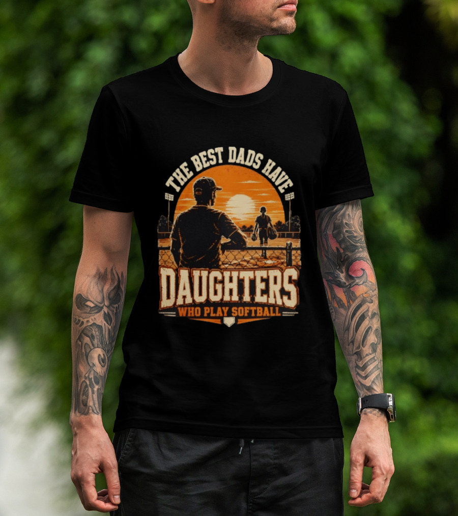 The Best Dads Have Daughters Who Play Softball Vintage Sunset Scene T-Shirt
