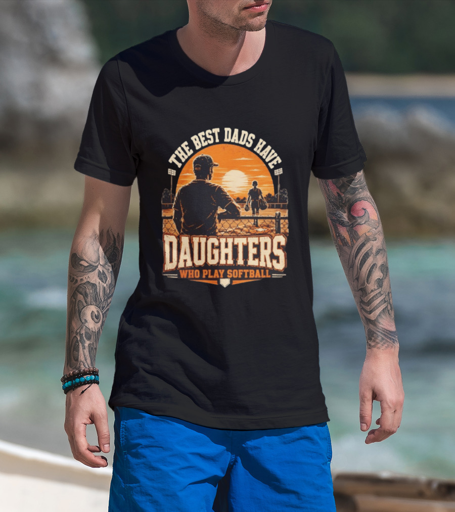 The Best Dads Have Daughters Who Play Softball Vintage Sunset Scene T-Shirt