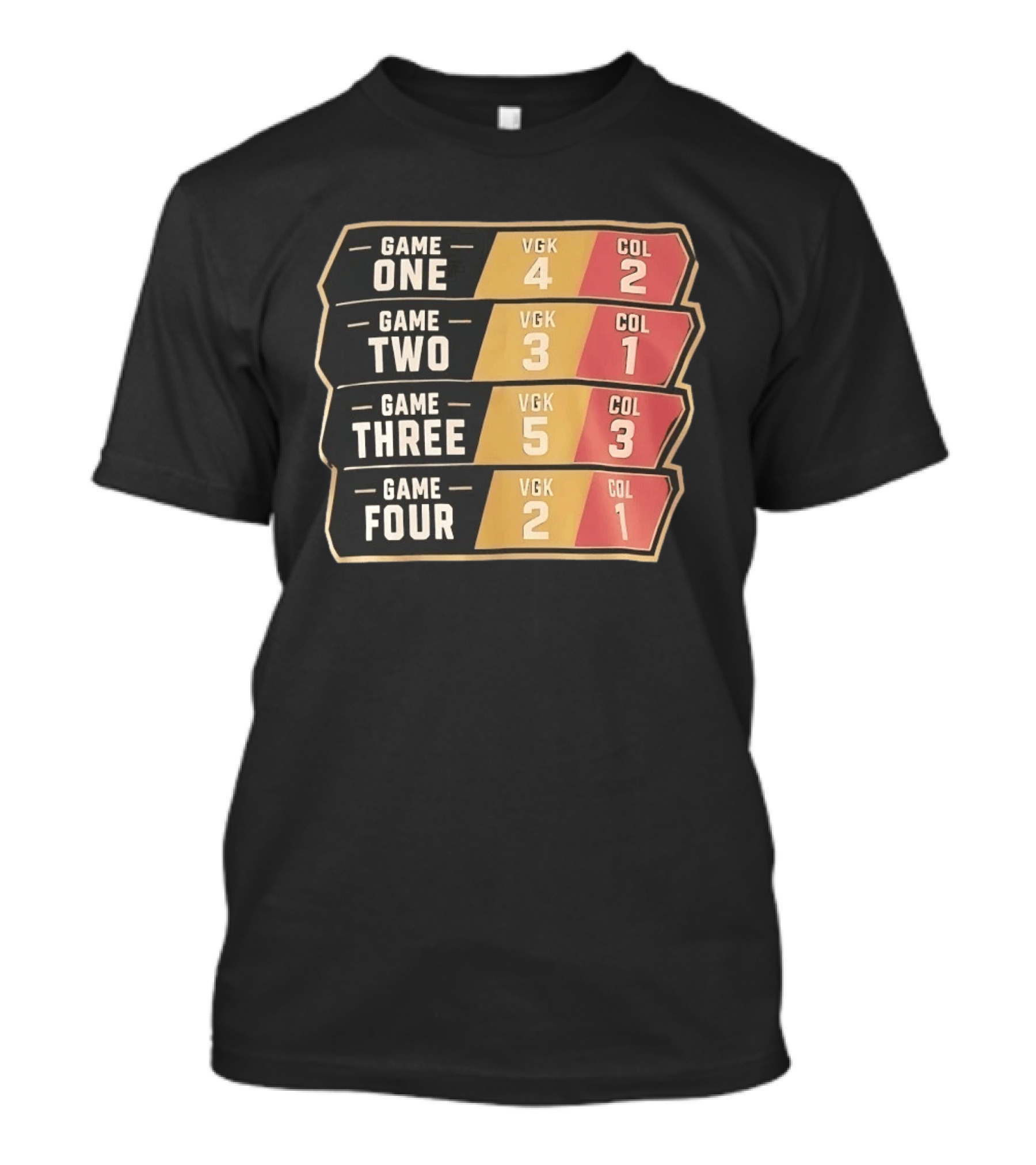 Vegas Golden Knights Vs Colorado Avalanche Game One To Four Scores VGK COL T-Shirt