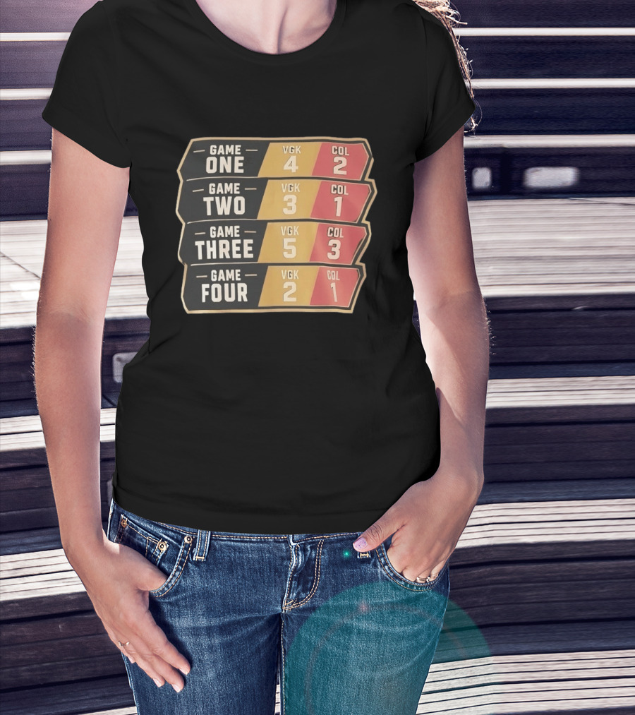 Vegas Golden Knights Vs Colorado Avalanche Game One To Four Scores VGK COL T-Shirt