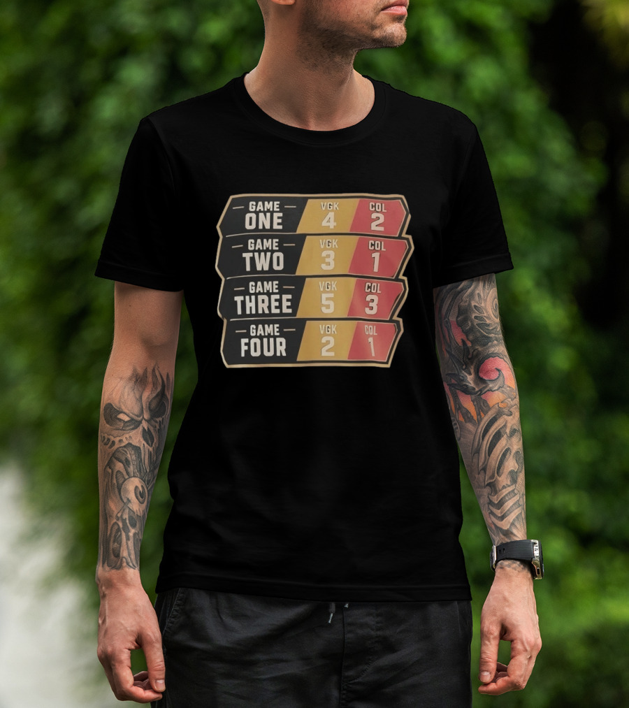 Vegas Golden Knights Vs Colorado Avalanche Game One To Four Scores VGK COL T-Shirt
