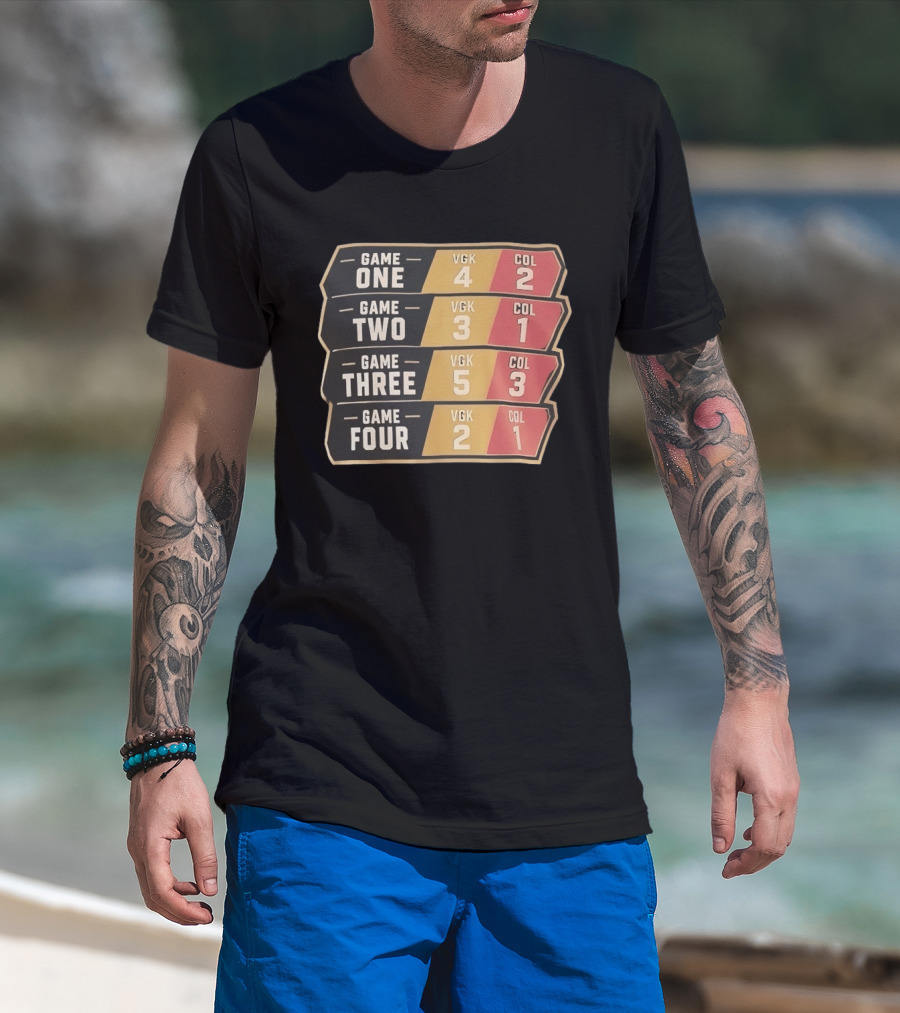 Vegas Golden Knights Vs Colorado Avalanche Game One To Four Scores VGK COL T-Shirt