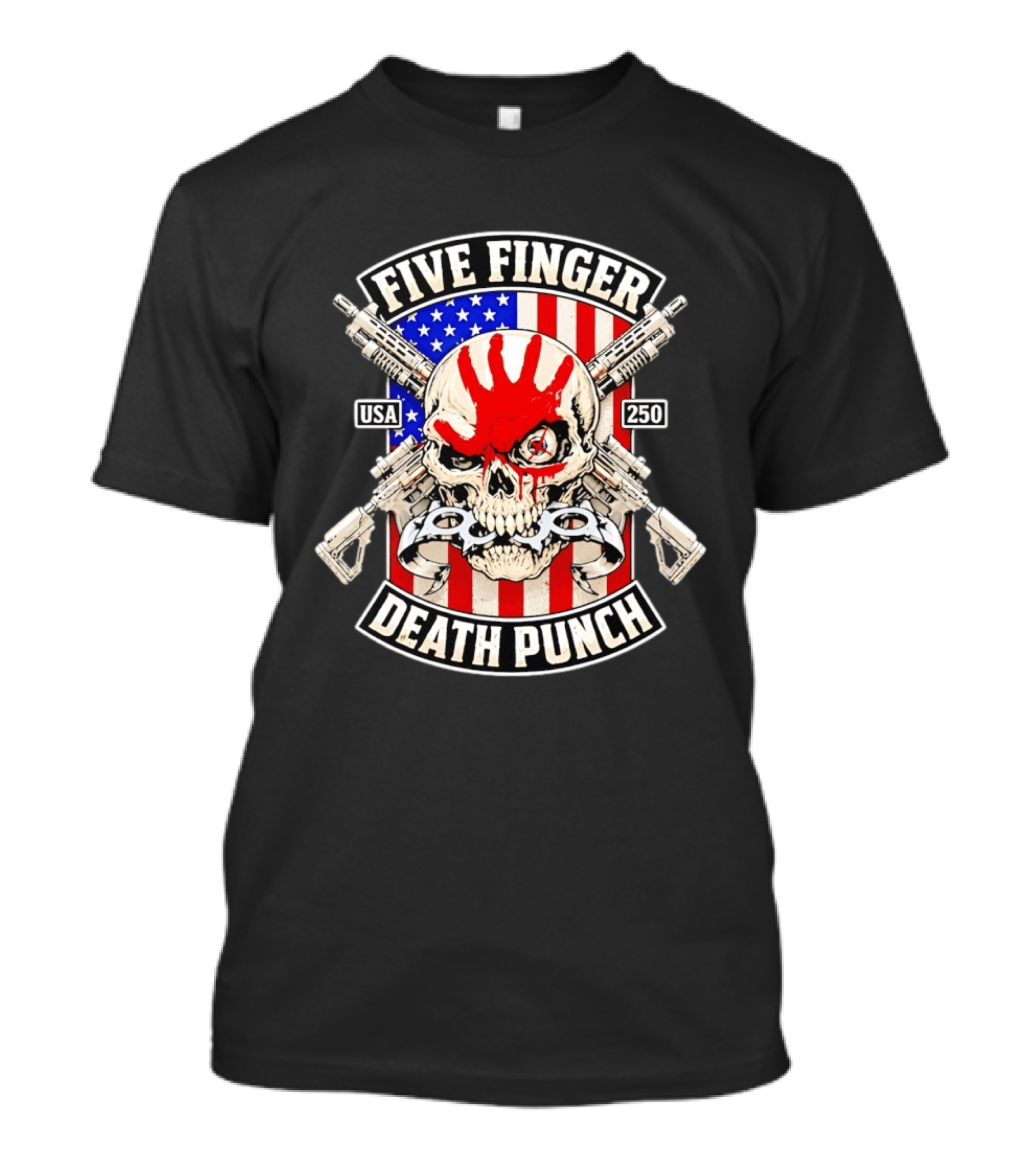 Five Finger Death Punch USA Skull With Guns And American Flag 250 July 4th T-Shirt