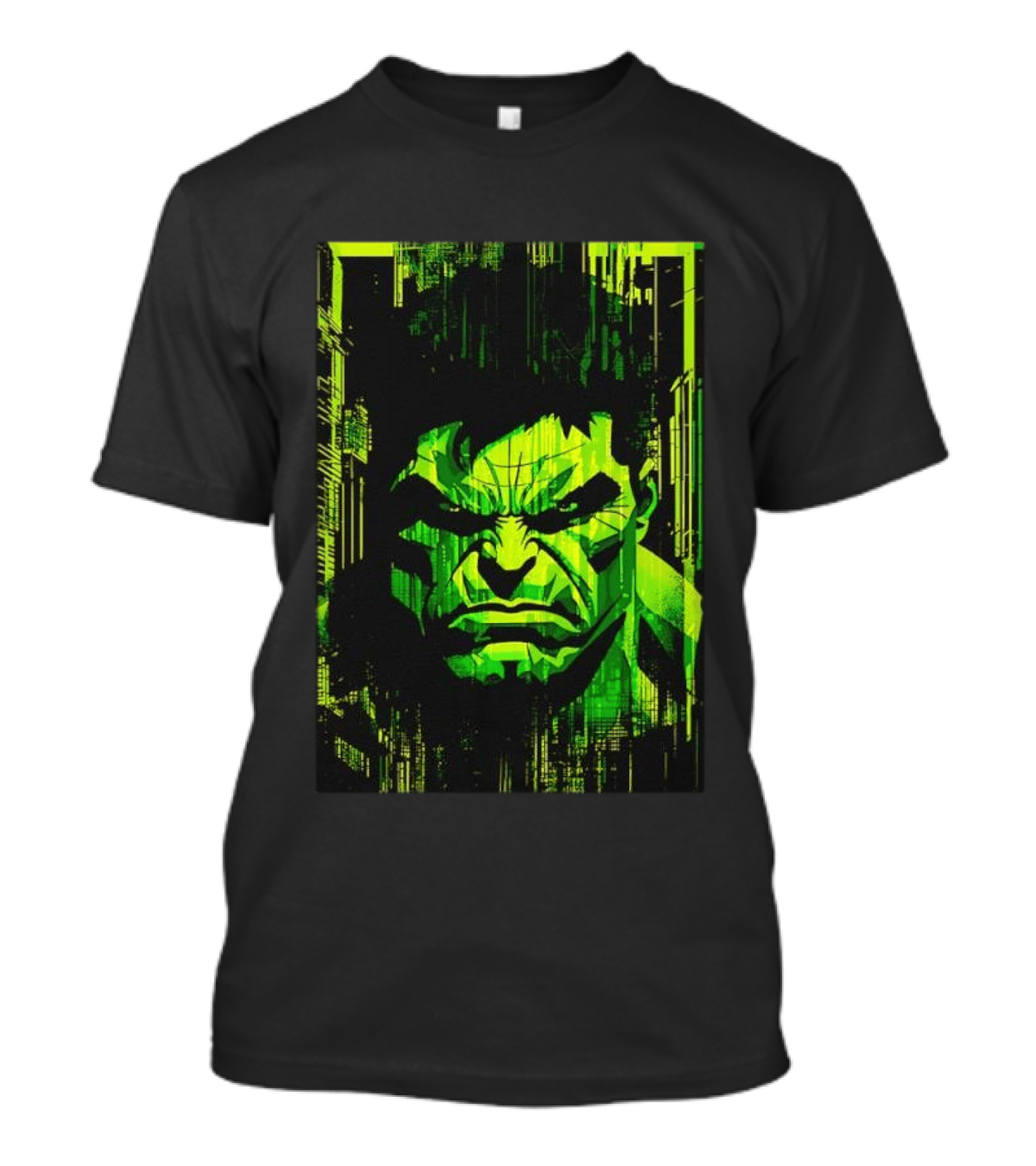 Hulk Glitch Digital Green Abstract Face T-Shirt
