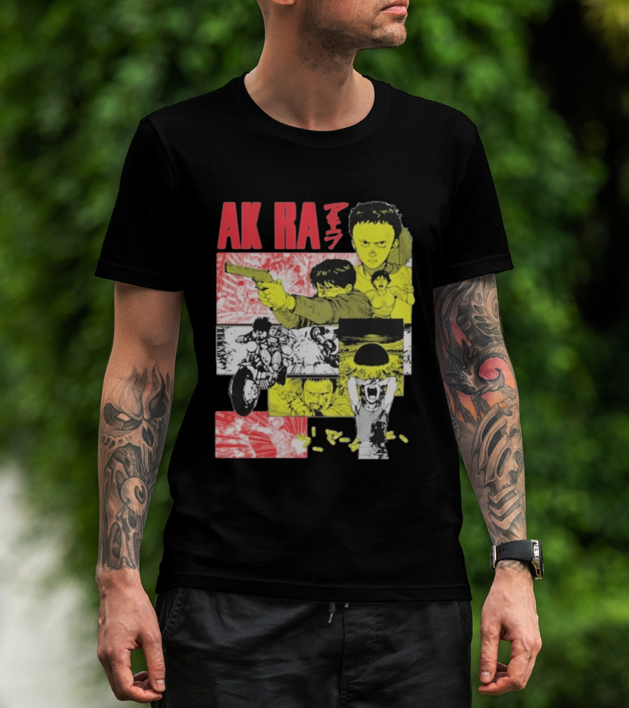 Akira Manga Panels Gun Motorcycle Explosion Red Yellow T-Shirt