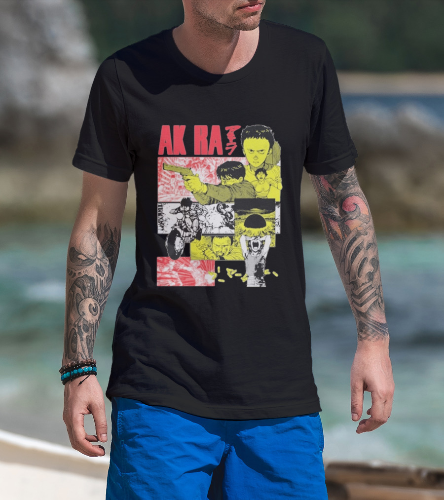 Akira Manga Panels Gun Motorcycle Explosion Red Yellow T-Shirt
