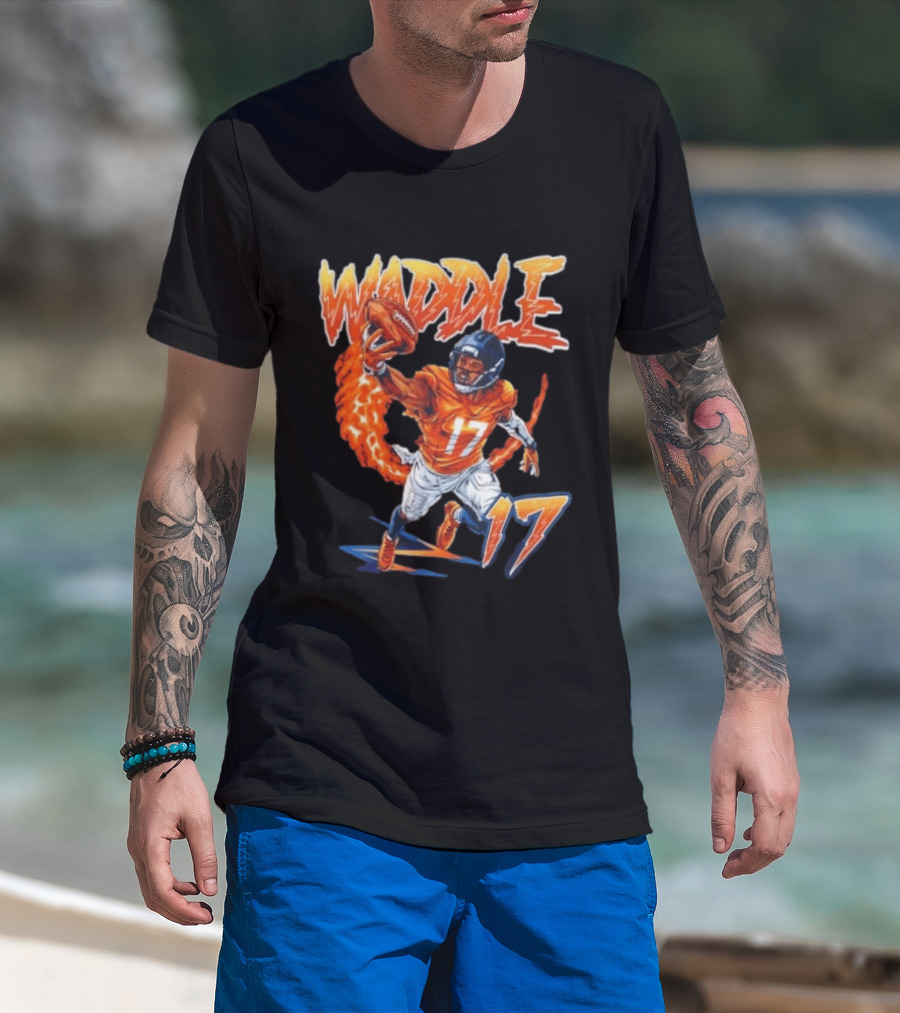 Waddle 17 Football Catch Orange And Blue Player T-Shirt