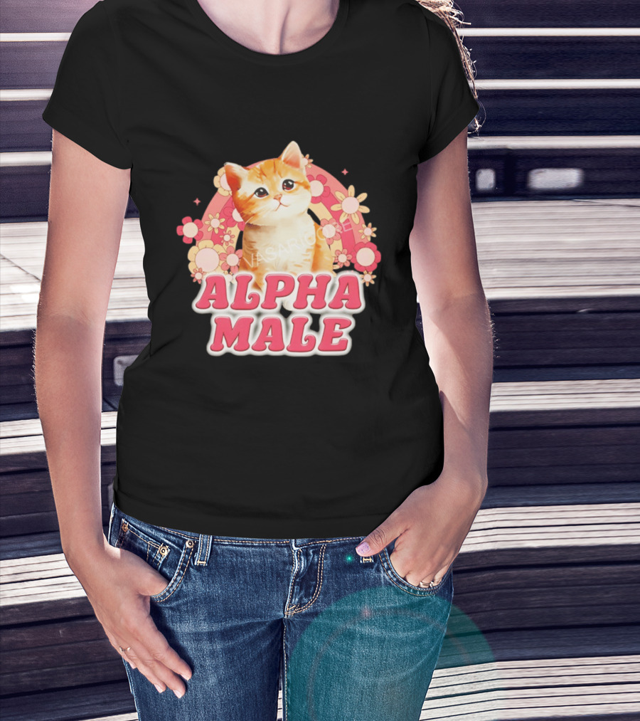 Alpha Male Kitten With Rainbow And Floral T-Shirt