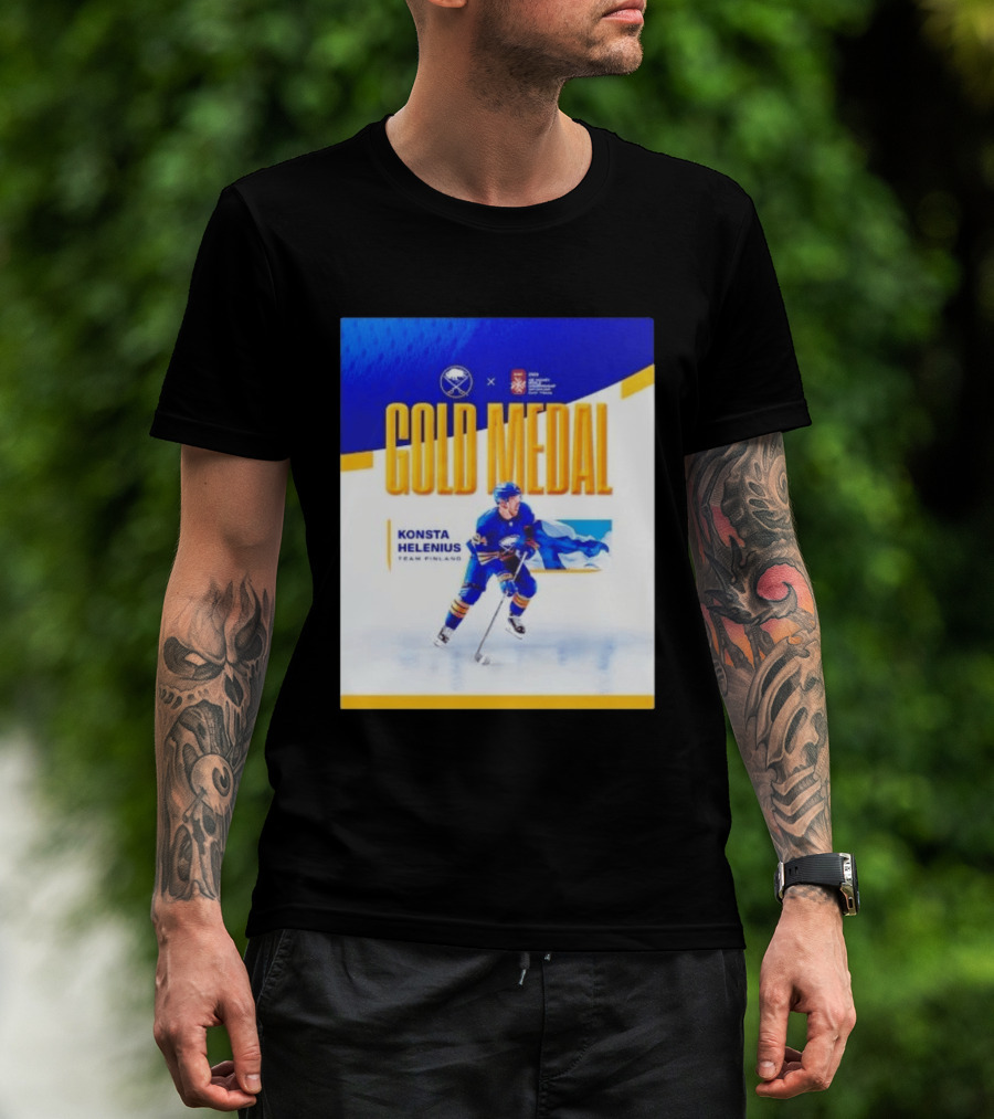 Konsta Helenius Team Finland 2023 Gold Medal Hockey T-Shirt