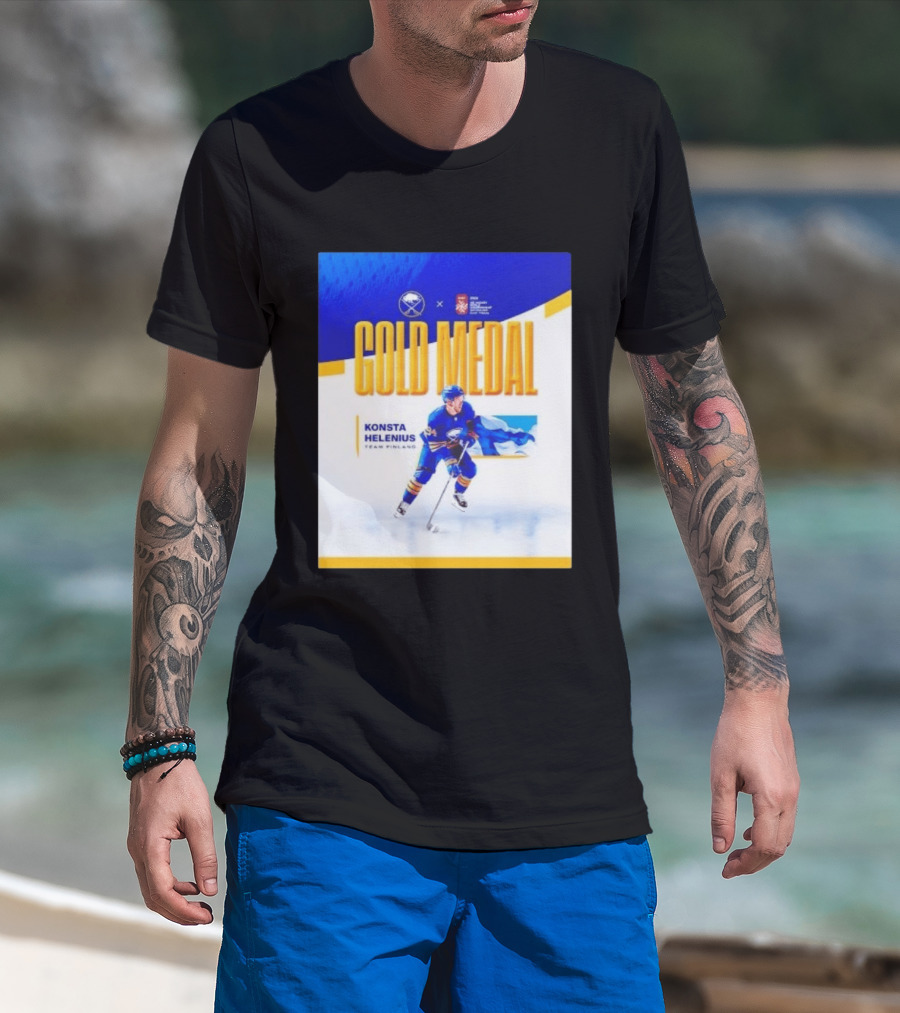 Konsta Helenius Team Finland 2023 Gold Medal Hockey T-Shirt