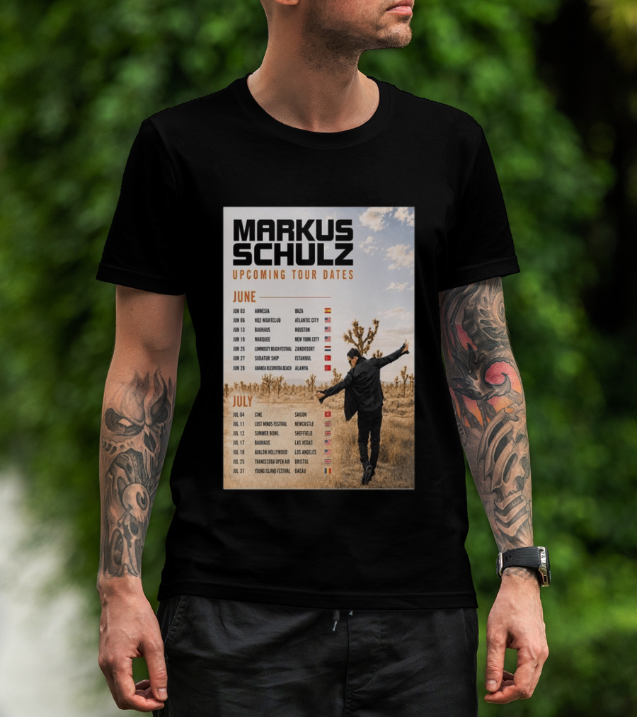 Markus Schulz Upcoming Tour Dates June July 2026 Ibiza Atlantic City Houston Las Vegas T-Shirt