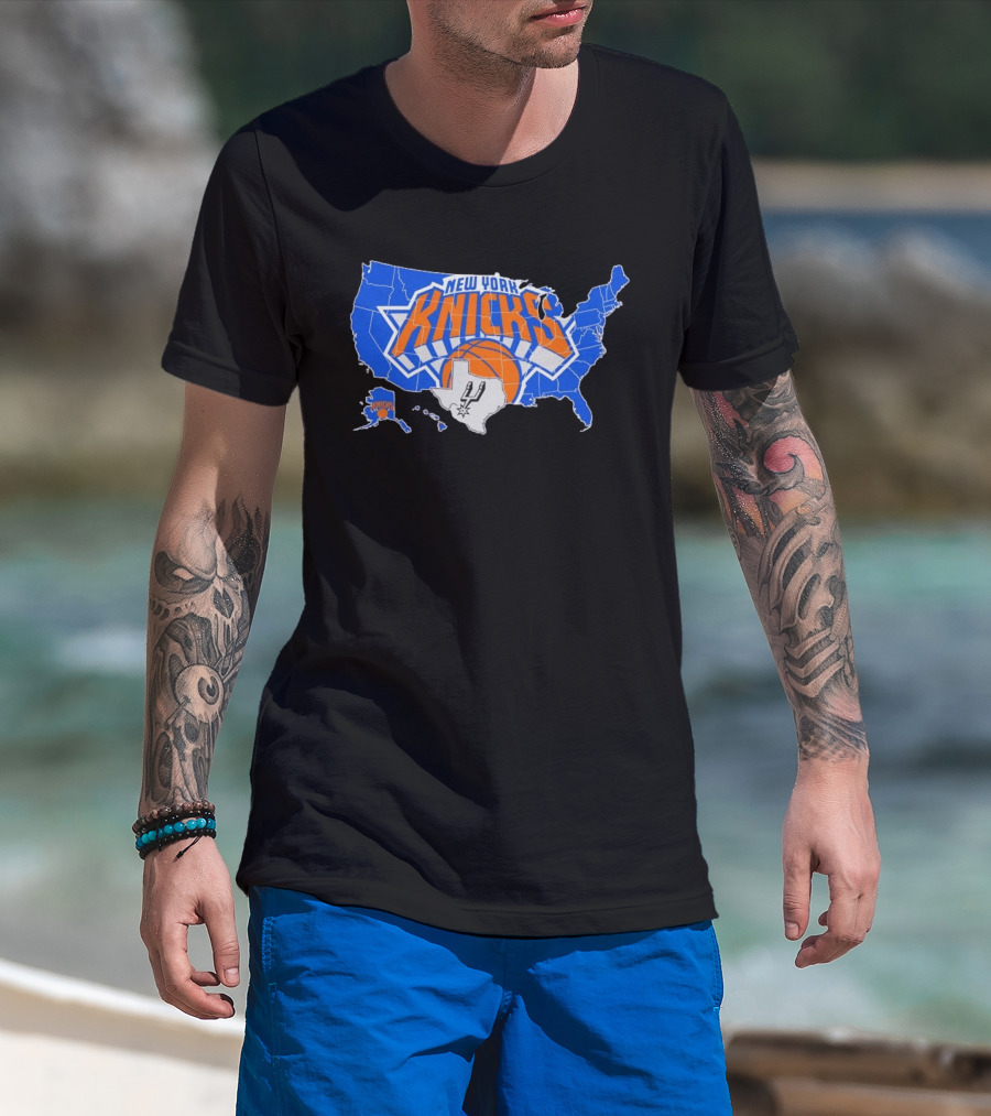 New York Knicks San Antonio Spurs USA Map T-Shirt
