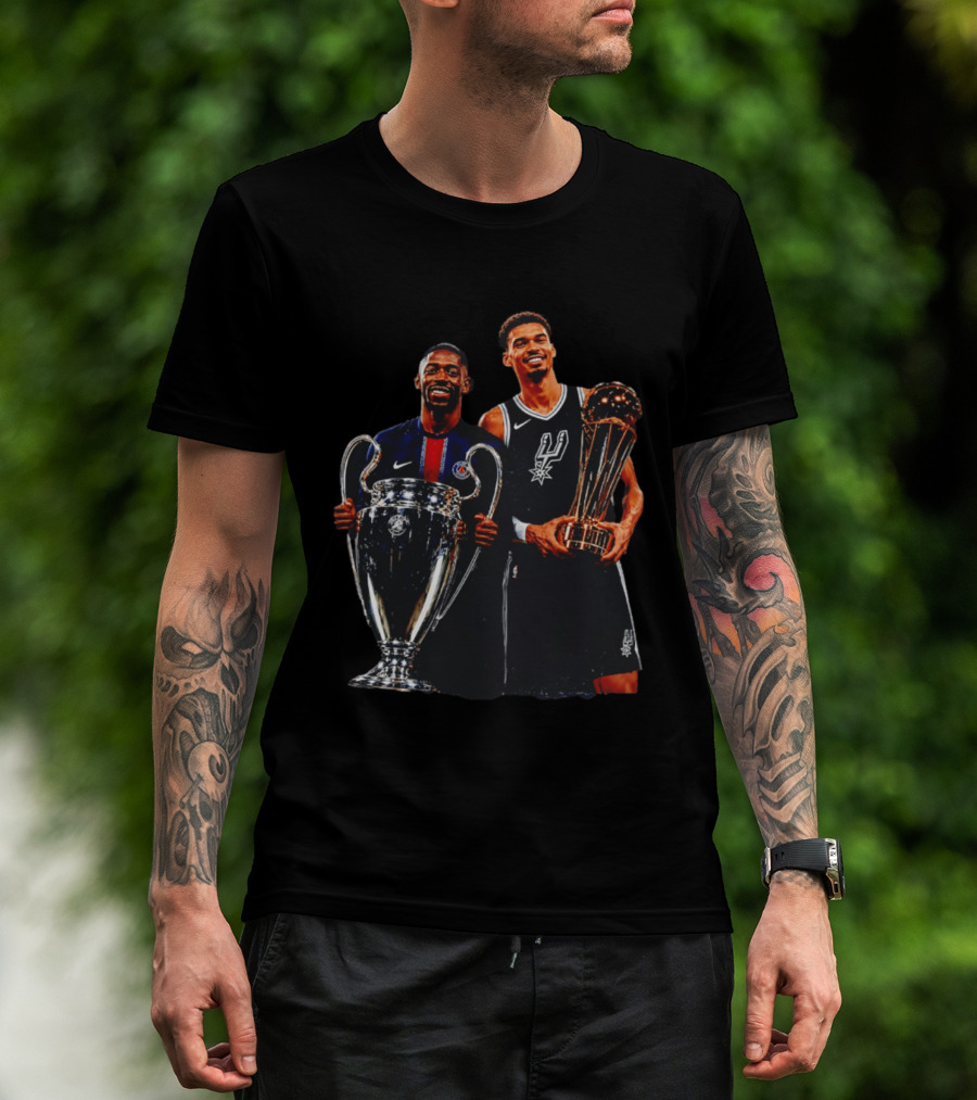 Ousmane Dembele PSG UEFA Champions League Victor Wembanyama San Antonio Spurs NBA Trophy T-Shirt