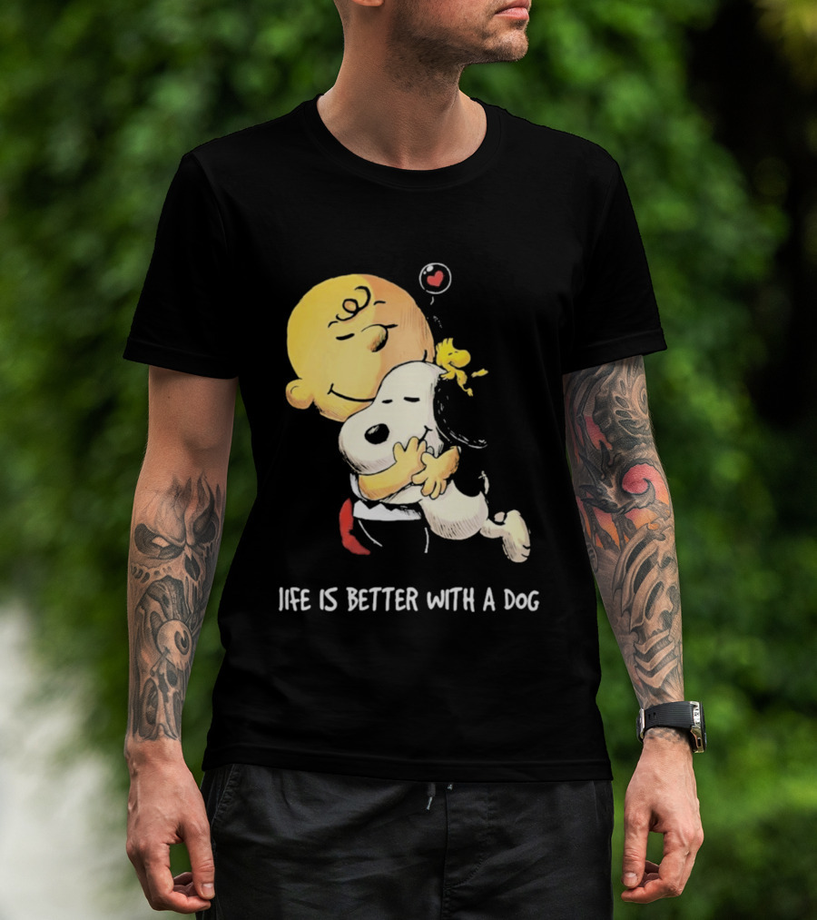 Snoopy Charlie Brown Life Is Better With A Dog Hugging Heart T-Shirt