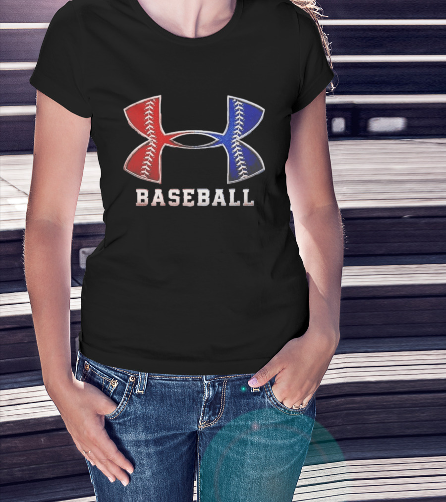 Under Armour Baseball Red Blue Stitch Performance Men T-Shirt