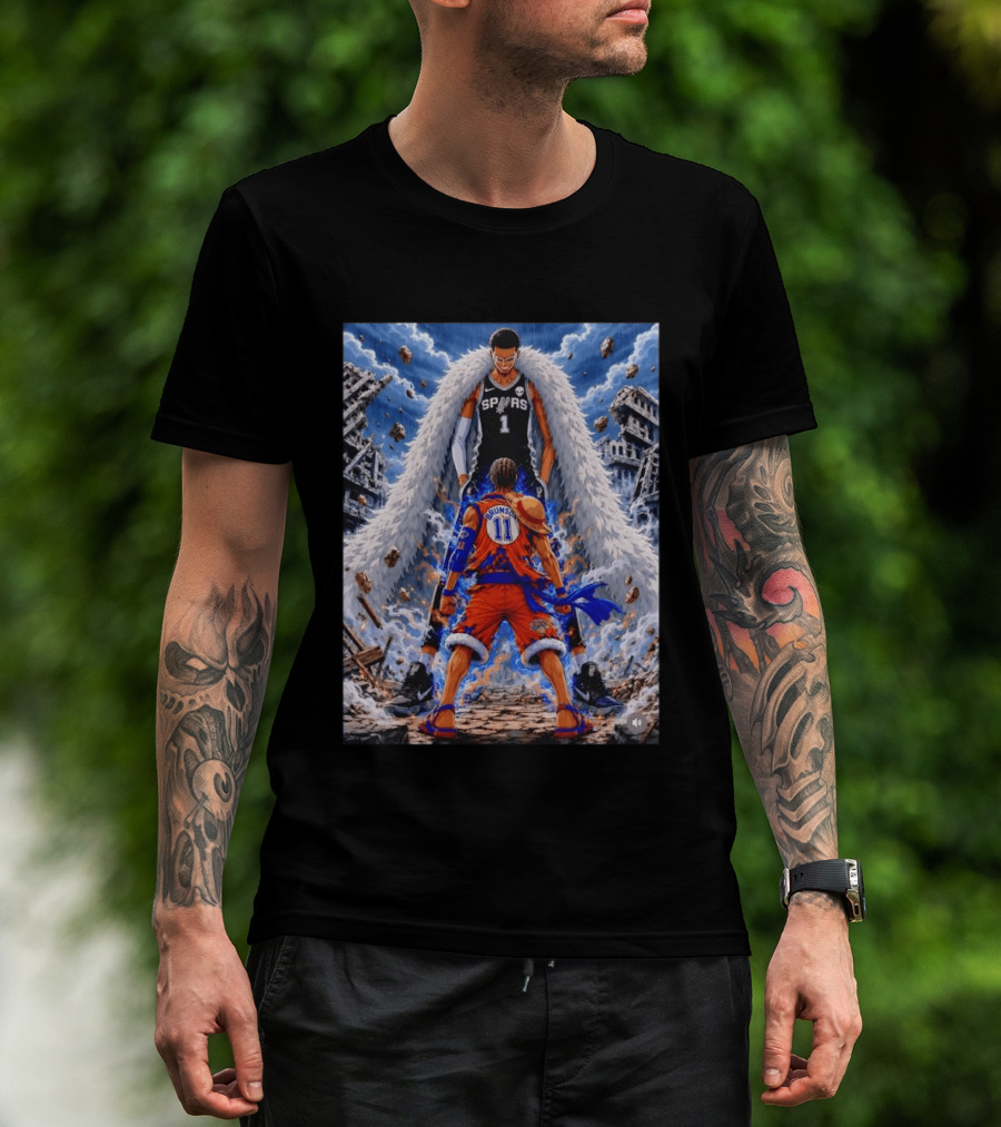 Wembanyama Spurs Vs Brunson Luffy Knicks Anime Crossover Showdown T-Shirt