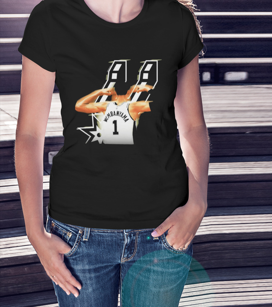 Wembanyama Flexing Back View Number 1 San Antonio Spurs NBA T-Shirt