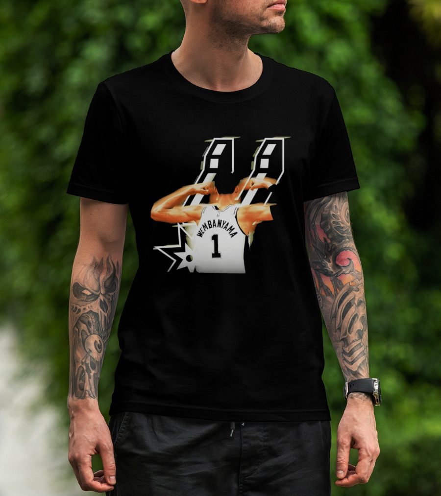 Wembanyama Flexing Back View Number 1 San Antonio Spurs NBA T-Shirt