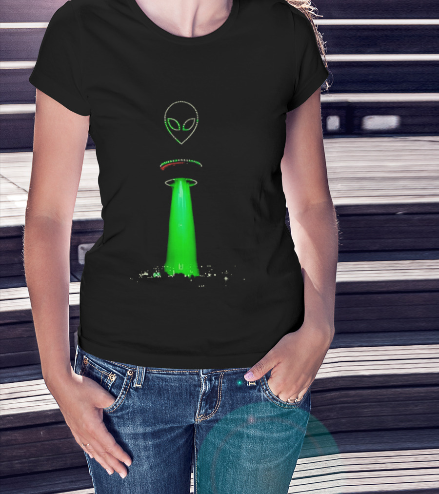 Alien Beam Over City Night Skyline Glow T-Shirt