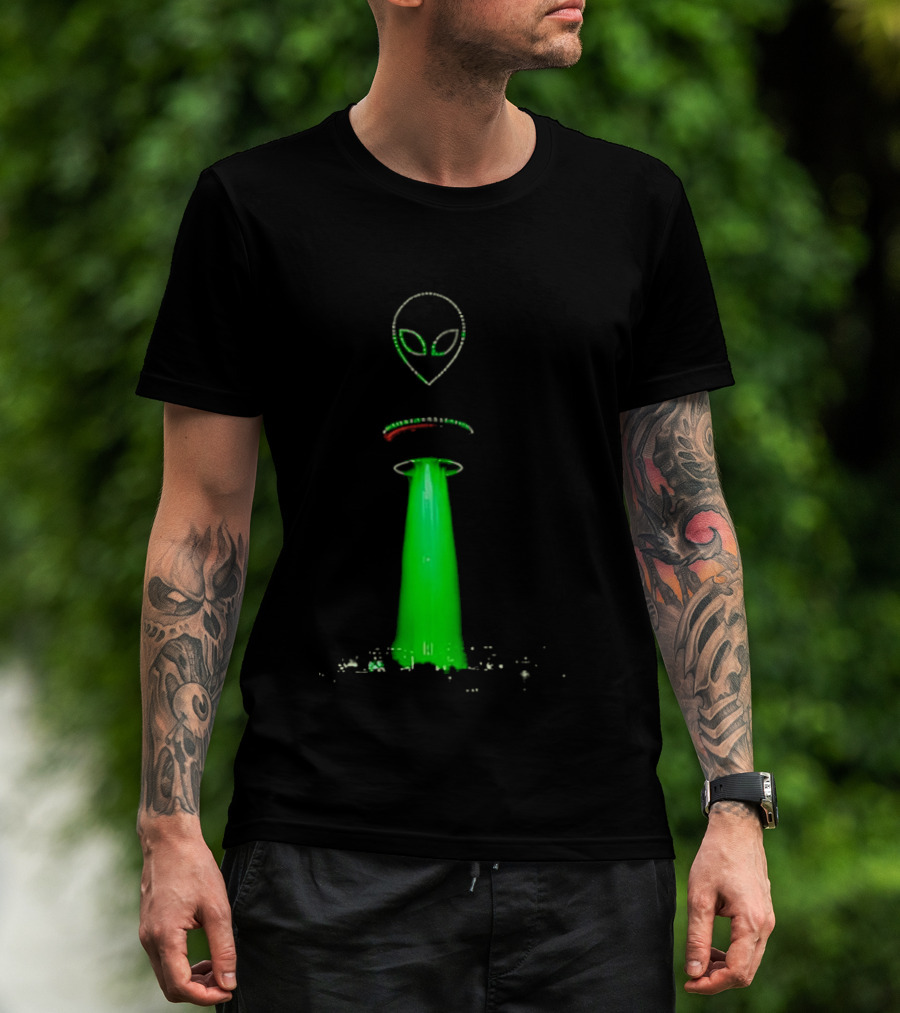 Alien Beam Over City Night Skyline Glow T-Shirt
