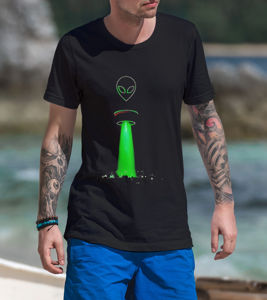 Alien Beam Over City Night Skyline Glow T-Shirt