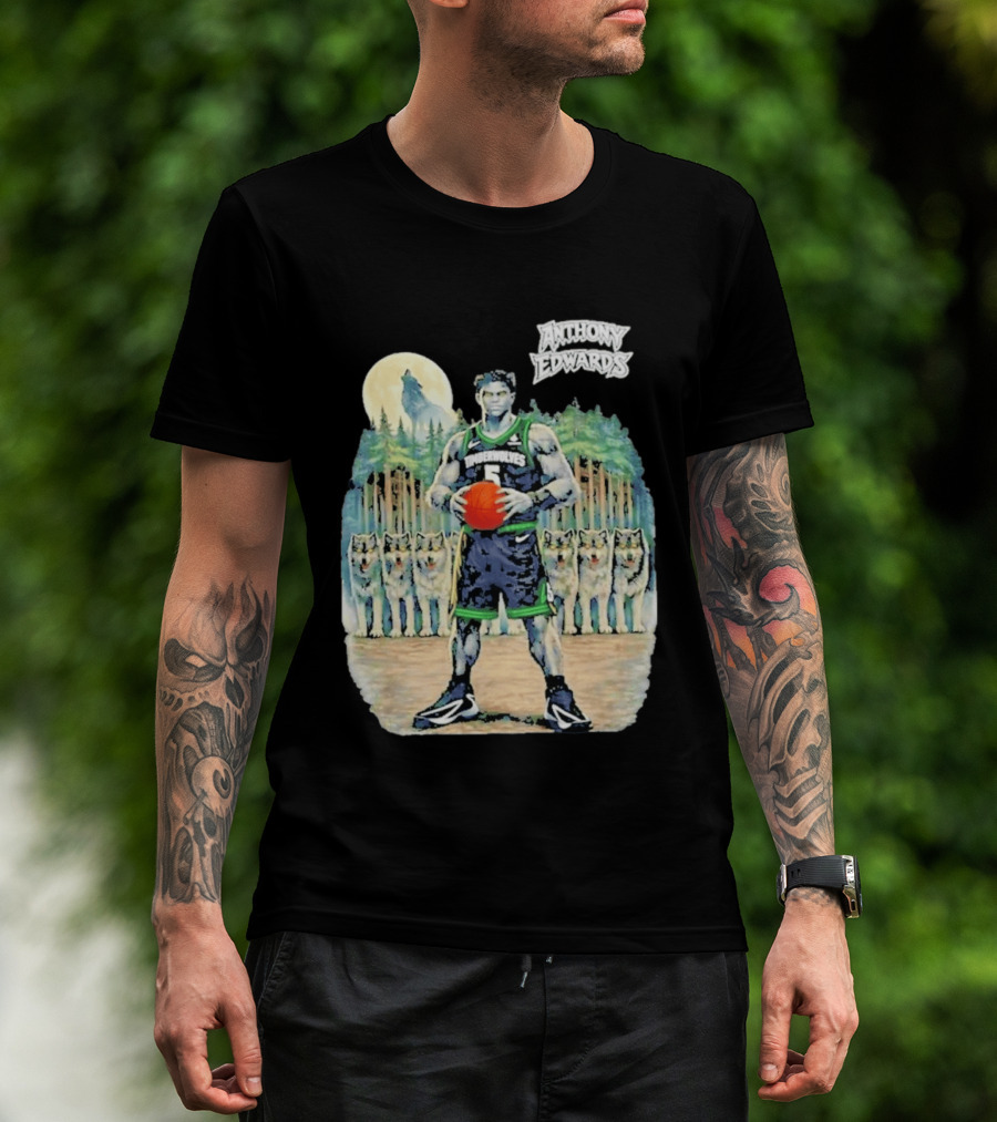 Anthony Edwards Timberwolves Basketball Player With Wolves Moon T-Shirt