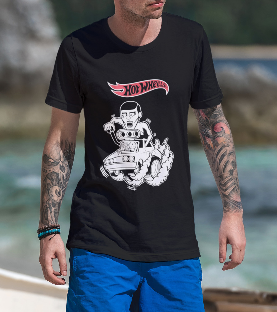 Hot Wheels Racing Car Driver Black Flame T-Shirt