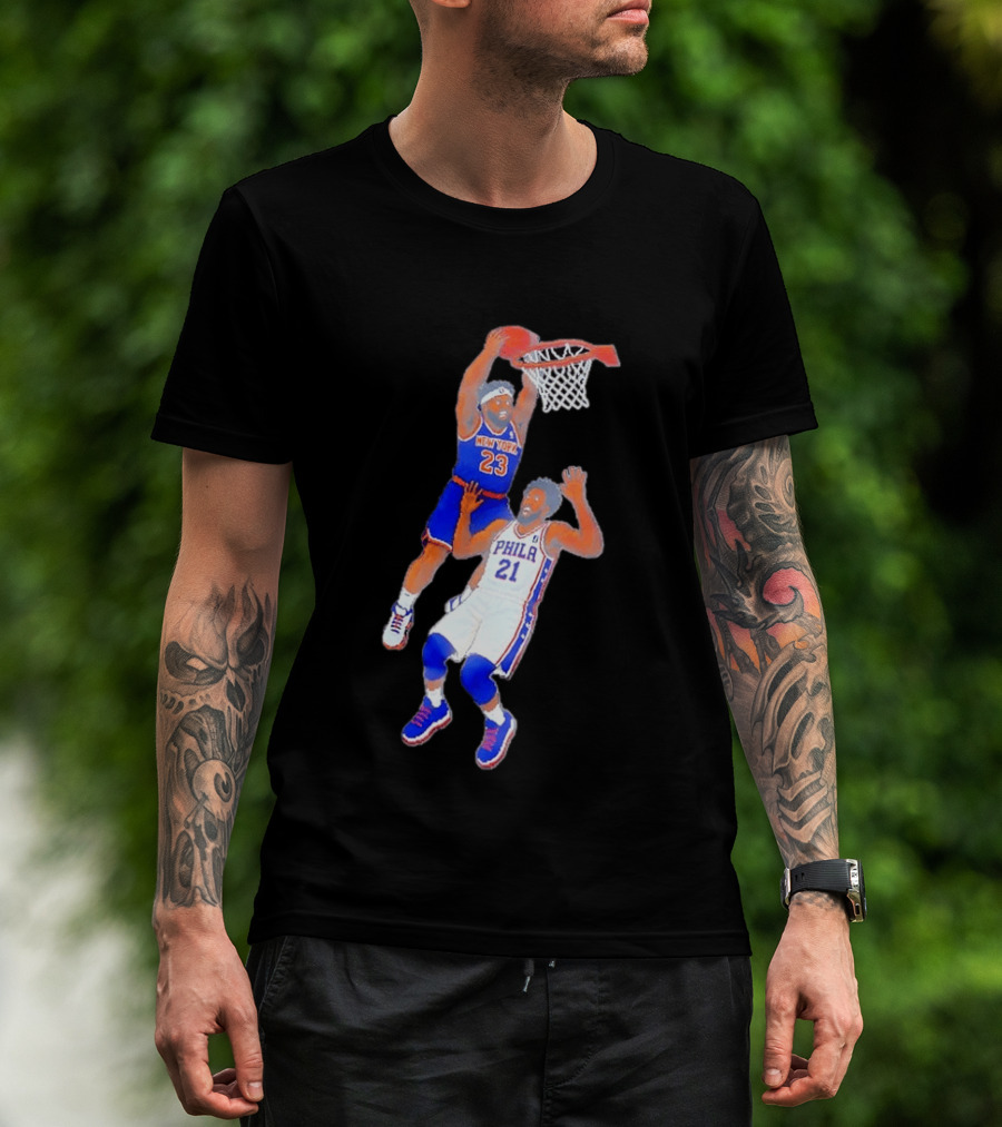 Pixel Art Basketball Dunk Mitchell Robinson New York 23 Joel Embiid PHILA 21 T-Shirt