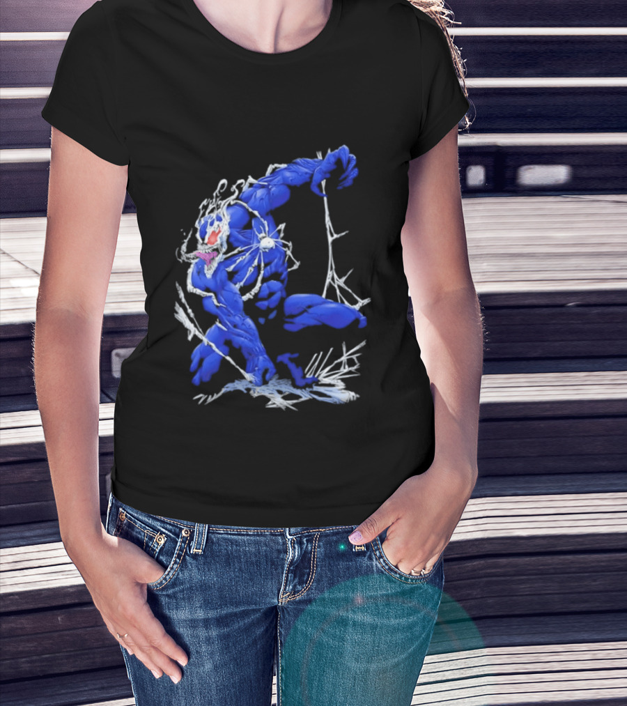 Marvel Blue Venom Symbiote Crouching Dynamic Pose T-Shirt
