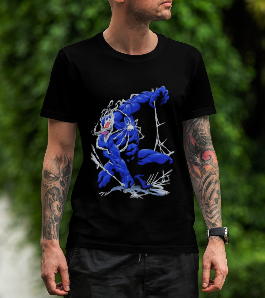Marvel Blue Venom Symbiote Crouching Dynamic Pose T-Shirt