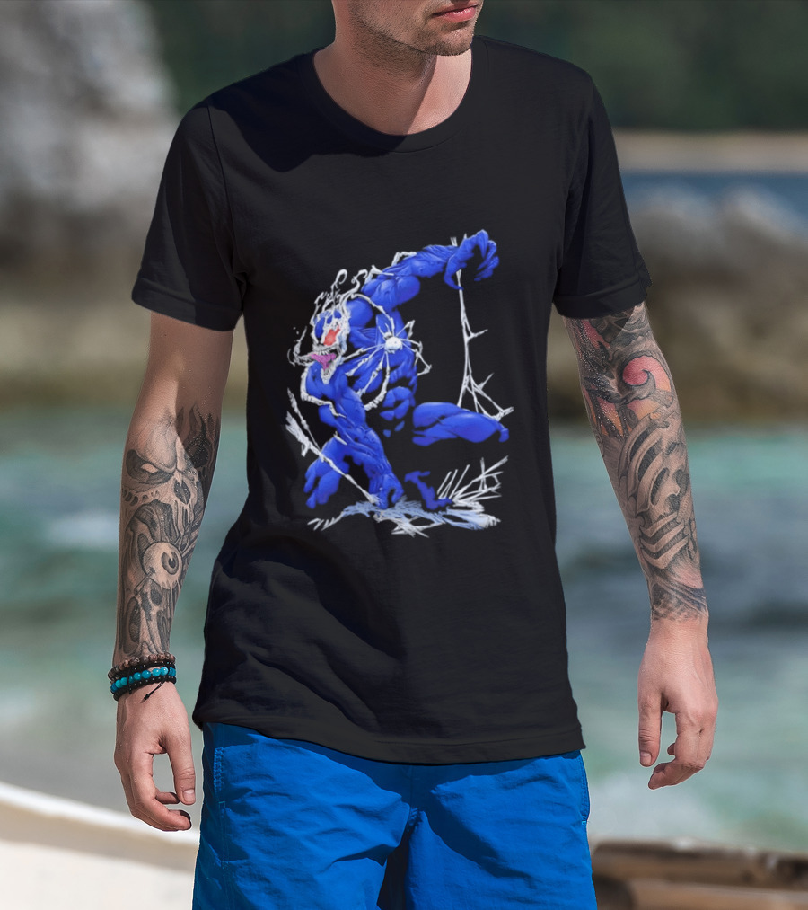 Marvel Blue Venom Symbiote Crouching Dynamic Pose T-Shirt