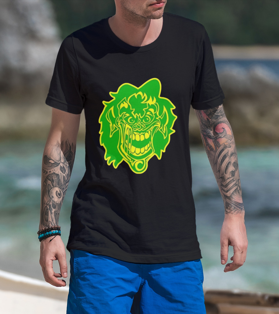Insane Clown Posse Hatchetman Wicked Clown Face Neon Green Yellow T-Shirt