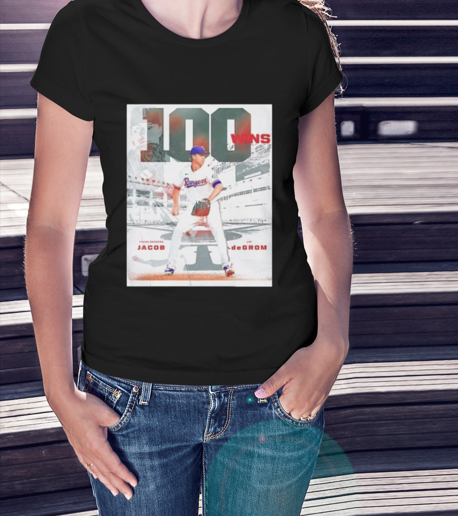 Texas Rangers Jacob DeGrom 100 Wins Achievement Baseball Celebration T-Shirt