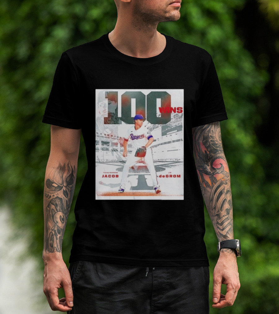 Texas Rangers Jacob DeGrom 100 Wins Achievement Baseball Celebration T-Shirt