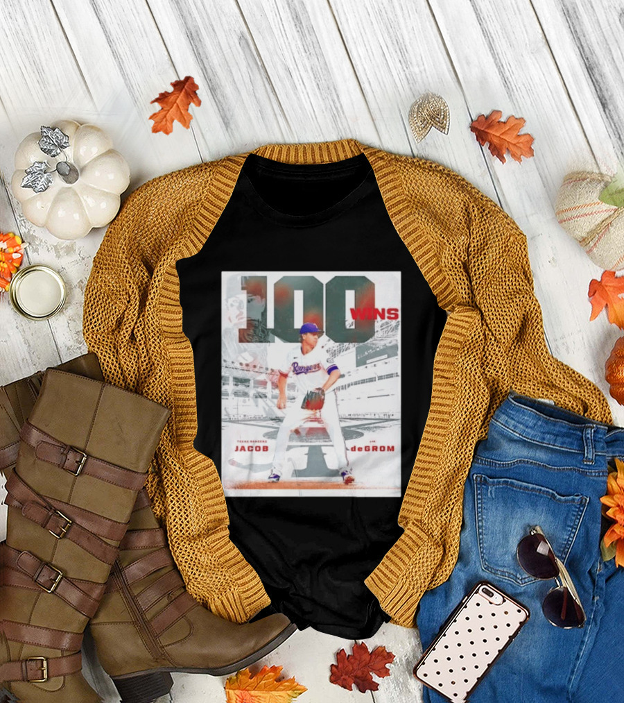 Texas Rangers Jacob DeGrom 100 Wins Achievement Baseball Celebration T-Shirt