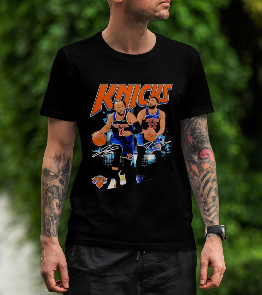 New York Knicks Jalen Brunson 11 Karl Anthony Towns 32 Dribbling Skills T-Shirt