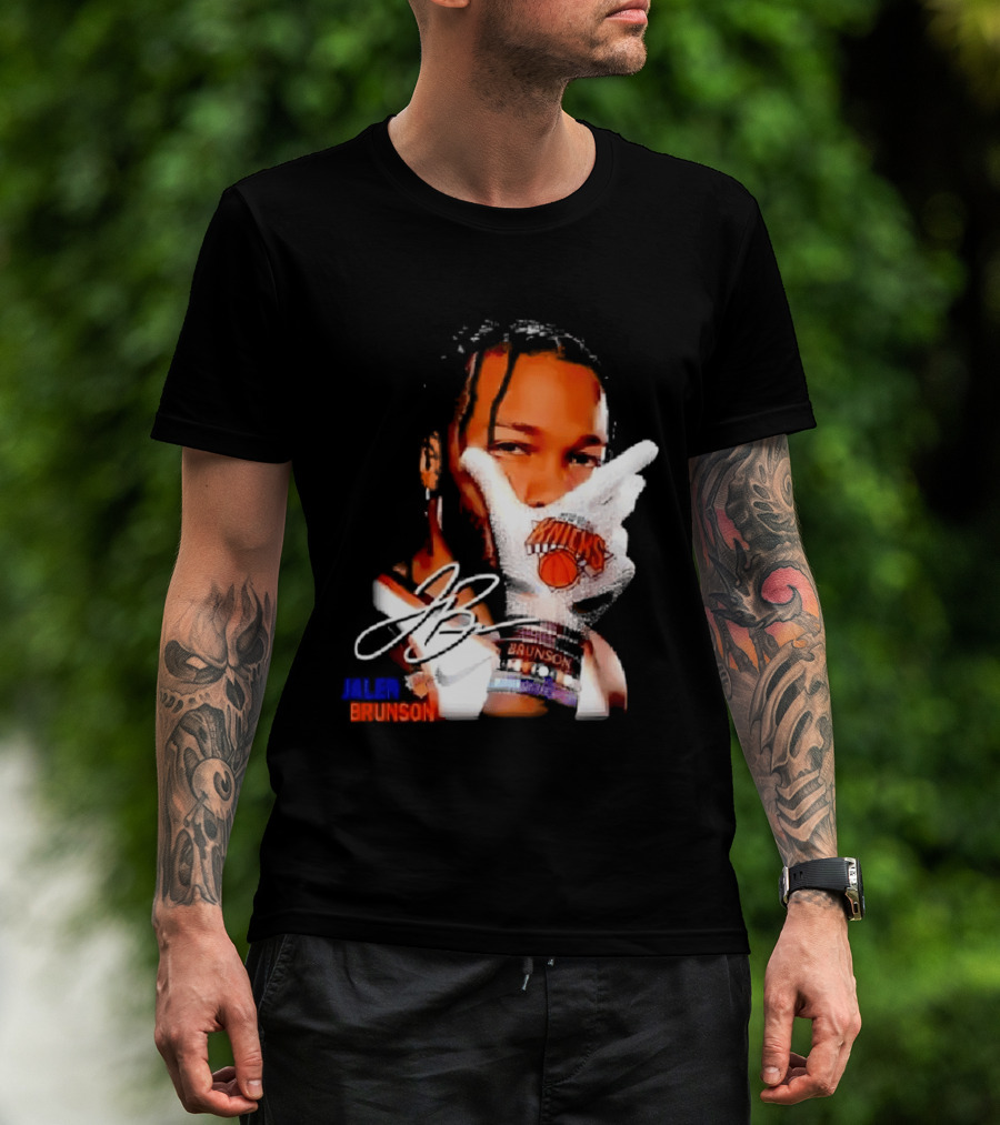 Jalen Brunson Knicks Gesture With Glove And JB Signature T-Shirt