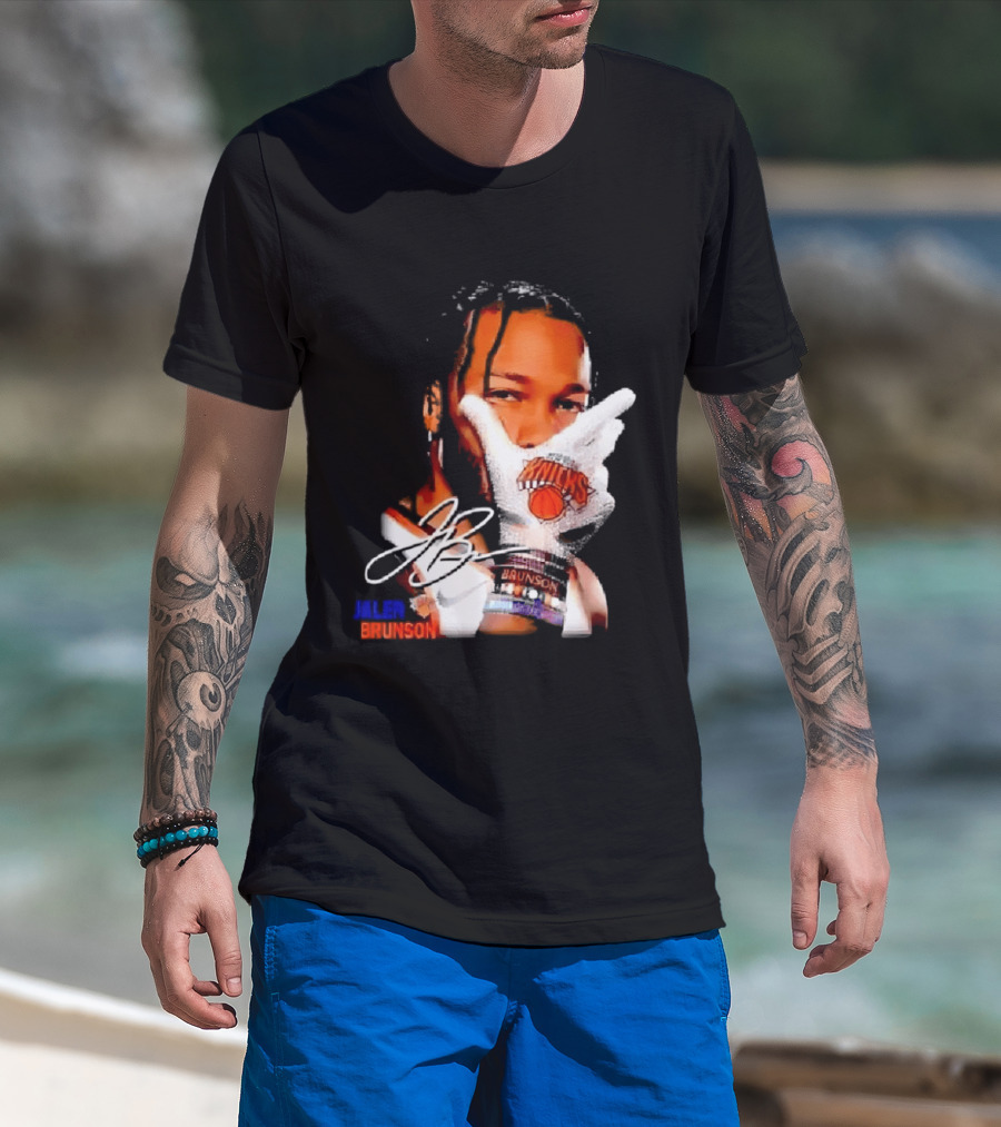Jalen Brunson Knicks Gesture With Glove And JB Signature T-Shirt
