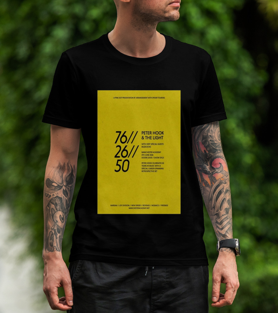 Peter Hook & The Light 76 26 50 Manchester Academy Buzzcocks Retrospective Set T-Shirt