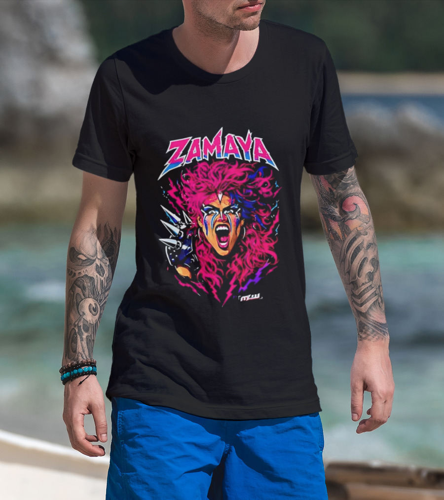 Zamaya Warrior Screaming Pink Hair Spiked Shoulder Pad T-Shirt