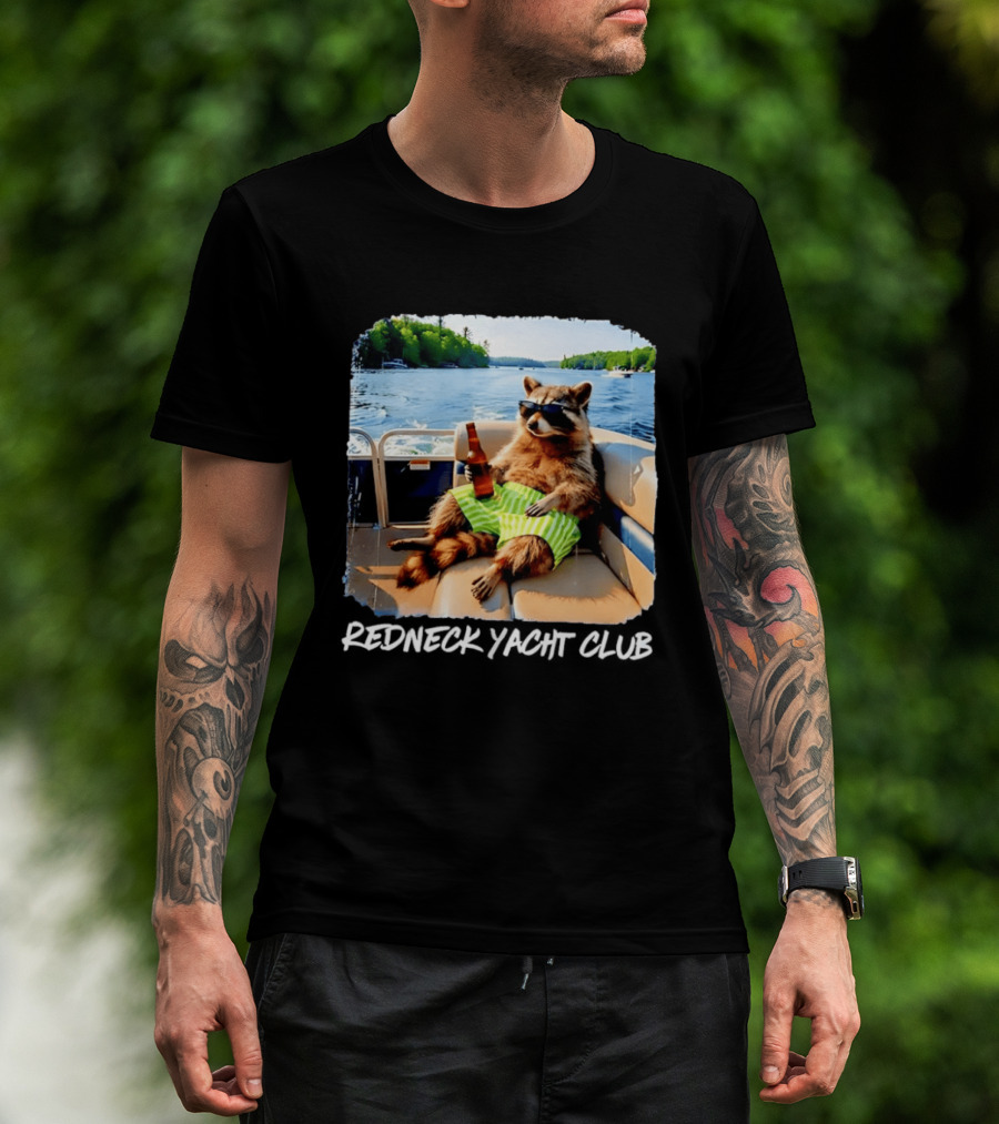 Redneck Yacht Club Raccoon Relaxing With Beer On A Boat T-Shirt