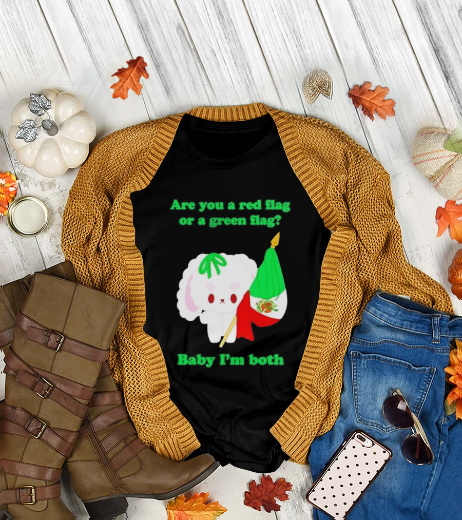 Nonomochi Mexico Flag Are You A Red Flag Or A Green Flag Cute Bunny Holding Mexican Flag T-Shirt