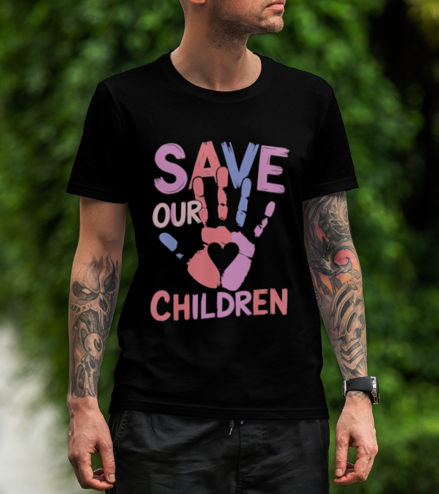Save Our Children End Human Trafficking Awareness Handprint Heart T-Shirt