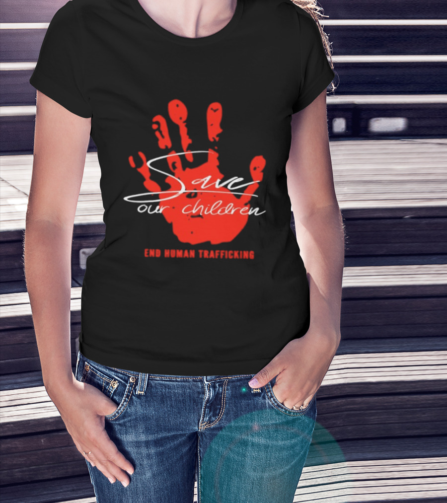 Save Our Children Red Handprint End Human Trafficking T-Shirt
